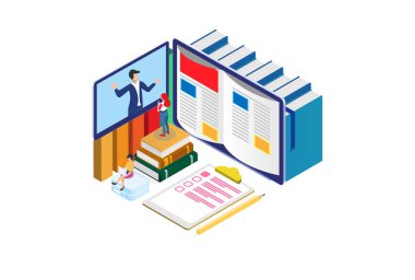 Modern Isometric Smart E-Study Technology Illustration, Diyagramlar, Infographics, Book Illustration, Game Asset, ve diğer grafiksel bağlantılı varlıklar için uygun