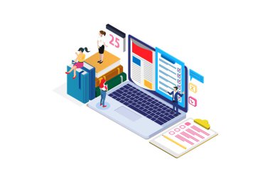 Modern Isometric Çevrimiçi Eğitim Konsepti Laptop, Diyagramlar İçin Uygun, Bilgi Grafikleri, Oyun Varlığı ve Diğer Grafiksel Varlıklar