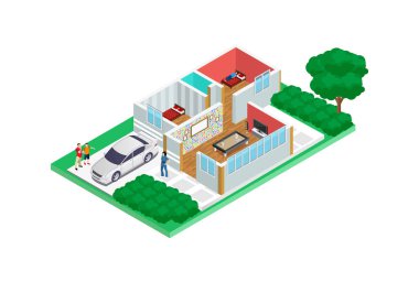 Illustration Isometric ev tasarımı taslakları 3D, Diyagramlar için elverişli, Infographics, oyun varlığı, ve diğer grafiksel ilgili varlıklar