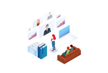 Modern Teknoloji Isometric Smart Online Webinar Eğitim Teknolojisi Beyazlar Arkaplanı İnsanlarla ve Dijital Kaynaklarla Ayrı Tutulmuş