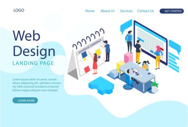 Modern Isometric Web İniş Sayfa Planlama İllüstrasyonu, Web Afişleri, Diyagramlar, Bilgi Grafikleri, Kitap İllüstrasyonu, Oyun Varlığı ve Diğer Grafik İlgili Varlıklar İçin Uygun