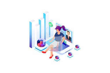 Modern Isometric müşteri destek konsepti. Beyaz arkaplanda izole edilmiş Diyagramlar, Bilgibilim, Oyun Varlığı ve Grafikle İlgili Diğer Varlıklar için Uygundur.