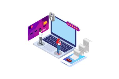 Modern Isometric Faturaları çevrimiçi ödeme dairesi izometrik vektör konsepti Diyagramlar, Infografikler, Oyun Varlıkları ve Diğer Grafiksel İlişkili Varlıklar için Uygun