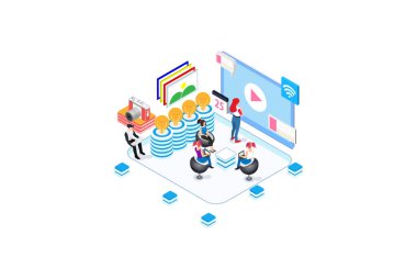 Modern Isometric CRM Sistem İllüstrasyonu, Web Afişleri, Diyagramlar, Infographics, Kitap İllüstrasyonu, Oyun Varlığı ve Diğer Grafikle İlgili Varlıklar İçin Uygun