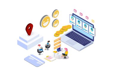 Modern Isometric CRM Sistem İllüstrasyonu, Web Afişleri, Diyagramlar, Infographics, Kitap İllüstrasyonu, Oyun Varlığı ve Diğer Grafikle İlgili Varlıklar İçin Uygun