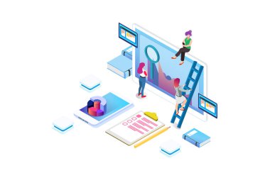 Modern Isometric Veri Analizi İllüstrasyonu, Web Afişleri, Diyagramlar, Infographics, Kitap İllüstrasyonu, Oyun Varlığı ve Diğer Grafik İlgili Varlıklar İçin Uygun
