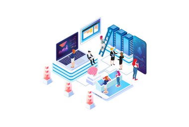 Isometric Technology Veri Analizi İllüstrasyonu, Web Afişleri, Diyagramlar, Infographics, Kitap İllüstrasyonu, Oyun Varlığı ve Diğer Grafik İlgili Varlıklar İçin Uygun
