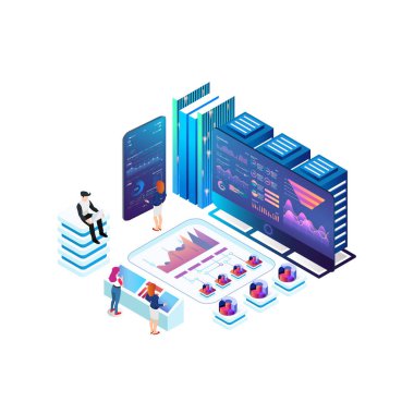 Isometric Technology Veri Analizi İllüstrasyonu, Web Afişleri, Diyagramlar, Infographics, Kitap İllüstrasyonu, Oyun Varlığı ve Diğer Grafik İlgili Varlıklar İçin Uygun