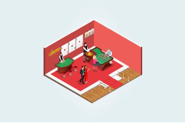 Modern Isometric 3d oyun kulübü, insanlar eğlence merkezi vektör illüstrasyonunda oyunlar oynuyor Diyagramlar, Infographics, Kitap Illustration, oyun varlığı, ve diğer grafikle ilişkili varlıklar için uygun