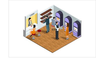 Modern Isometric 3d oyun kulübü, insanlar eğlence merkezi vektör illüstrasyonunda oyunlar oynuyor Diyagramlar, Infographics, Kitap Illustration, oyun varlığı, ve diğer grafikle ilişkili varlıklar için uygun