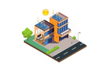 Modern Isometric solar hücre diyagramı ev sistemi izometrik vektörü, Diyagramlar için uygundur, ve diğer grafikle ilişkili varlıklar