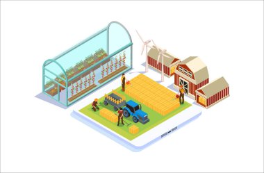 Modern Isometric Tarım Teknolojisi İzleme İllüstrasyonu, Web Afişleri, Diyagramlar, Infografikler, Kitap İllüstrasyonu, Oyun Varlığı ve Diğer Grafik İlgili Varlıklar İçin Uygun