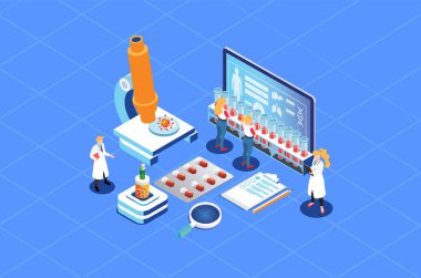 Illustration Isometric Covid-19 Virüs Tedavi Tıbbi Yeniliği