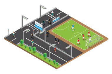 Modern Isometric Live Soccer Tournament Illustration, Diyagramlar İçin Uygun, Infographics, Book Illustration, Game Asset, ve diğer Grafik İlişkili Varlıklar