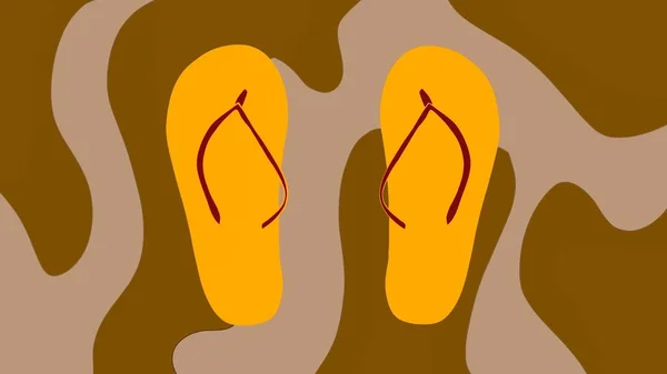 Sandalen Ein Paar Gelbe Sandalen Auf Einer Braunen Fußmatte — Stockfoto