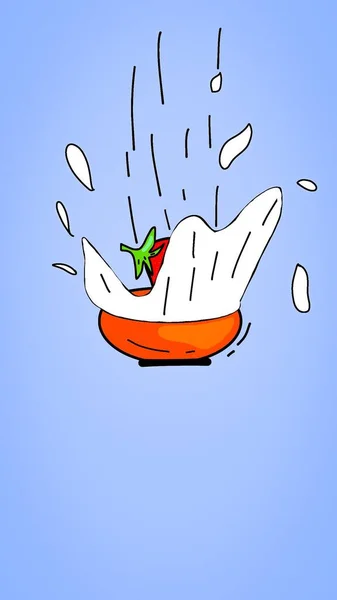 健康的食物草莓掉进一碗牛奶里 — 图库照片
