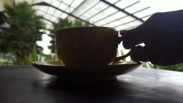 Drinking Cup Coffee Yellow Cup Outdoors — Stock video