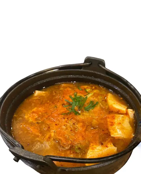 stock image Korean kimchi jigae or Korean kimchi soup with beef and tofu, has a spicy taste