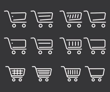 Alışveriş arabası ikonu seti. Çevrimiçi dükkan, çeşitli sepet simgeleri, vektör, eps için web simgeleri koleksiyonu