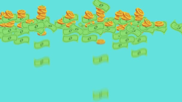 깔끔한 더미에 나타나고 떨어지는 지폐와 금화의 애니메이션 — 비디오