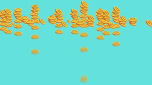 Animación Monedas Oro Que Aparecen Caen Una Pila Ordenada — Vídeo de stock