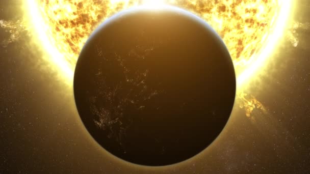 日食行星地球经过太阳的迷人的运动图形画面 造成日食 部分地遮蔽了太阳的光辉 — 图库视频影像