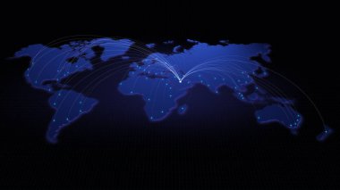 Riyad 'dan dünyanın diğer büyük şehirlerine küresel bağlantı. Teknoloji, ağ bağlantısı, ticaret ve seyahat kavramı. NASA tarafından desteklenen dünya haritası ögesi