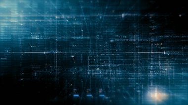 Geleceksel veri matrisi, uzaktan ölçüm ve sayıların simülasyon simülasyonu görüntüsü siber uzayın soyut odak kaybından arındırma ortamı arka planında