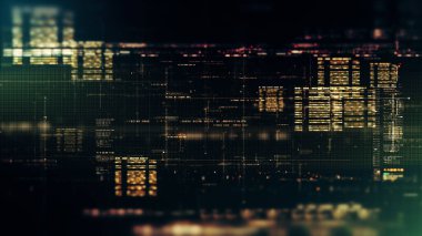 Geleceksel veri matrisi, uzaktan ölçüm ve sayıların simülasyon simülasyonu görüntüsü siber uzayın soyut odak kaybından arındırma ortamı arka planında