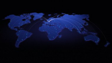 Berlin, Almanya 'dan dünyadaki diğer büyük şehirlere küresel bağlantı. Teknoloji ve ağ bağlantısı, ticaret ve seyahat kavramı. NASA tarafından desteklenen dünya haritası ögesi