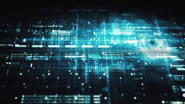 Fütüristik dijital matris parçacıkları sanal gerçeklik soyut siber uzay ortamı arkaplanı ızgarası