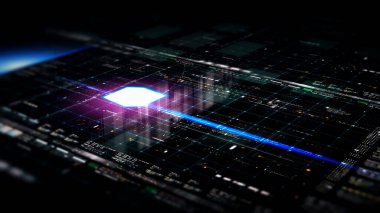 İşlemci matrisi hologram tahtası dijital soyut arkaplan görüntüsü