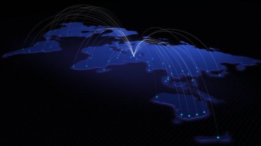 Kuveyt 'ten dünyadaki diğer büyük şehirlere küresel bağlantı. Teknoloji, ağ bağlantısı, ticaret ve seyahat kavramı. NASA tarafından desteklenen dünya haritası ögesi
