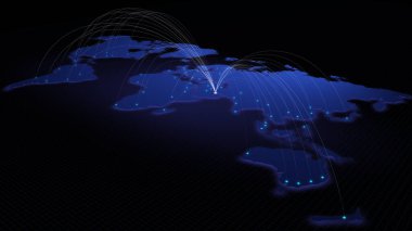 Dubai 'den dünyadaki diğer büyük şehirlere küresel bağlantı. Teknoloji, ağ bağlantısı, ticaret ve seyahat kavramı. NASA tarafından desteklenen dünya haritası ögesi