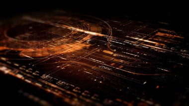 3D illüstrasyon, gelecekteki dijital matris parçacıkları sanal gerçeklik soyut siber uzay ortamı arkaplanı ızgarası