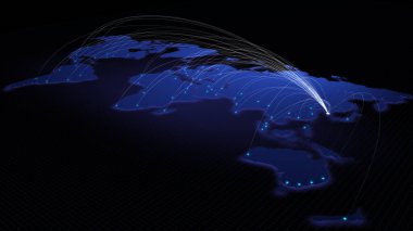 Seul, Güney Kore 'den dünyadaki diğer büyük şehirlere küresel bağlantı. Teknoloji ve ağ bağlantısı, ticaret ve seyahat kavramı. NASA tarafından desteklenen bu klibin dünya haritası ögesi