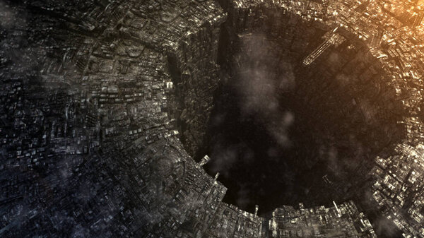 3D rendering futuristic sci-fi mega city down under metropolis architecture depiction of future city life