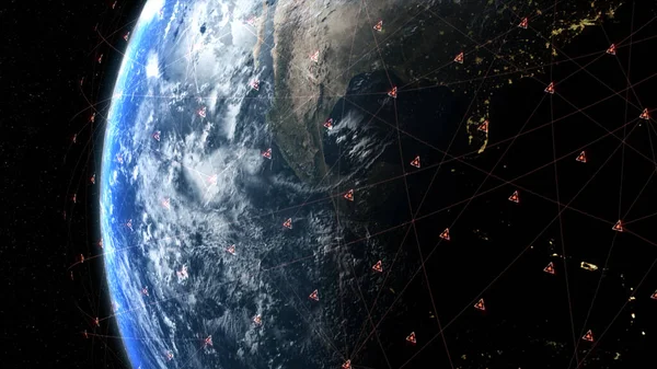 3Dレンダリング ナビゲーション衛星のグローバルポジショニングシステムGpsまたは衛星ナビゲーションは 地球の周りのデータカバレッジを送信します — ストック写真