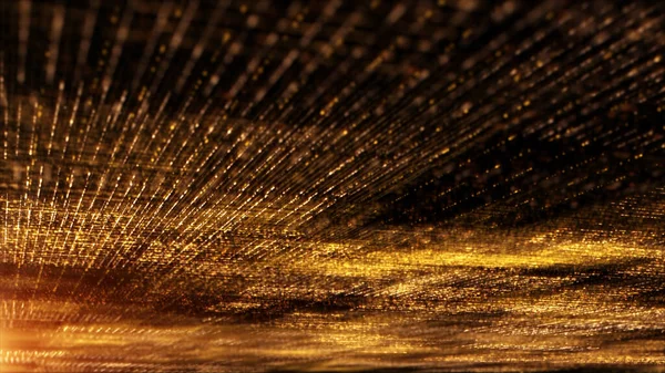 未来的な仮想段階の金の粒子および優雅なライト舞台の性能ショーおよびビデオジョッキーのループの背景のための抽象的な輝くパターン — ストック写真