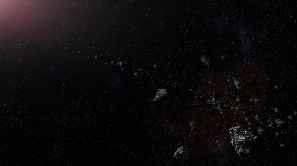 하나님의 주위에 떠있는 파편과 운석에 명중되고 새로운 행성을 은하에서 탐험의 — 스톡 사진