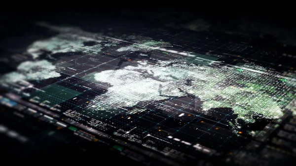 Tech Interfejs Użytkownika Head Elementów Ruchu Wyświetlacza Holograficzna Mapa Świata — Zdjęcie stockowe