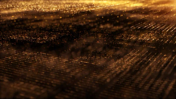Φουτουριστικό Εικονικό Στάδιο Χρυσά Σωματίδια Και Φώτα Κομψότητας Αφηρημένη Αστραφτερή — Φωτογραφία Αρχείου