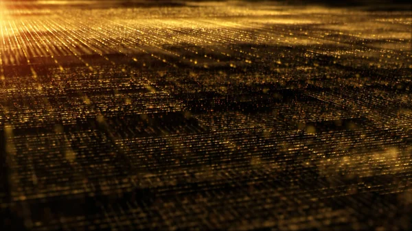 Futuristische Virtuele Podium Gouden Deeltjes Elegantie Lichten Abstracte Glinsterende Patroon — Stockfoto