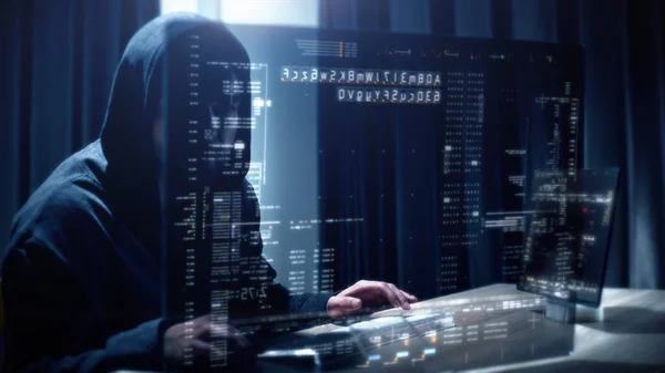 Anonymous kisvesi altında çalışan gelecekçi siber korsan, siber güvenlik sistemlerine sızmak ve şifre güvenliğindeki savunmasızlıklardan yararlanmak için gelişmiş algoritmalar kullanıyor. Kavram: Siber Hacker