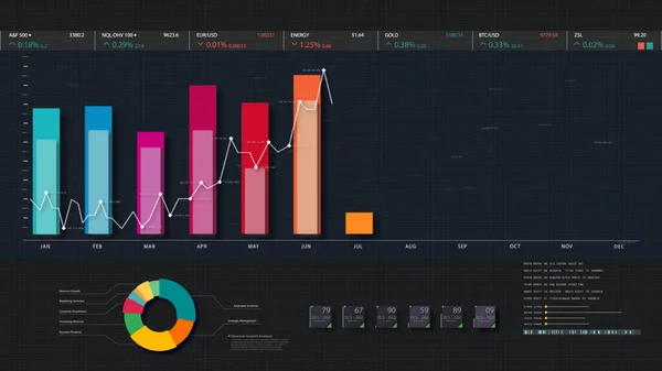Bedrijfsbeurs Handel Info Grafiek Met Geanimeerde Grafieken Grafieken Data Nummers — Stockfoto