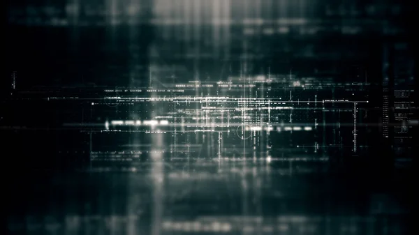 未来的なデータマトリックス テレメトリ 暗号化番号シミュレーションディスプレイは サイバー空間の抽象的なデフォーカス環境背景に表示されます — ストック写真