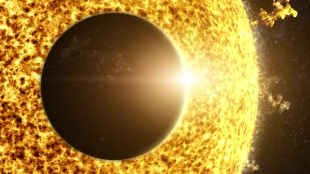 Působivá Pohybová Grafika Planety Země Procházející Kolem Slunce Způsobující Zatmění — Stock video