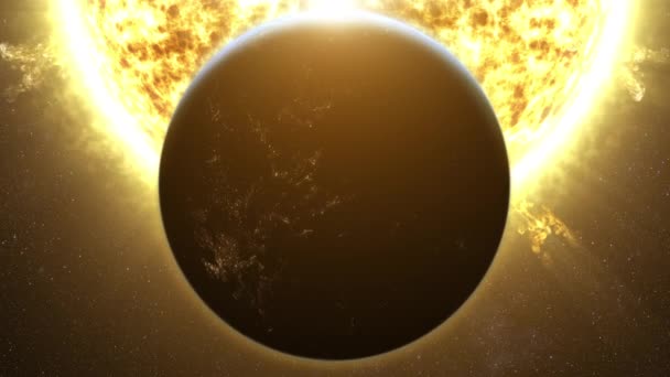 Působivá Pohybová Grafika Planety Země Procházející Kolem Slunce Způsobující Zatmění — Stock video