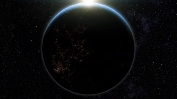 太陽を通過する惑星地球の魅惑的な動きのグラフィックビジュアルは 部分的に太陽の輝きを曖昧にする日食を引き起こします — ストック動画