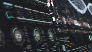 3D illüstrasyon, 3D görüntüleme gelecekçi holografik geliştirme biyomedikal DNA dizisi analiz analizi arka plan bilgisayar ekranı için baş yukarı görüntü